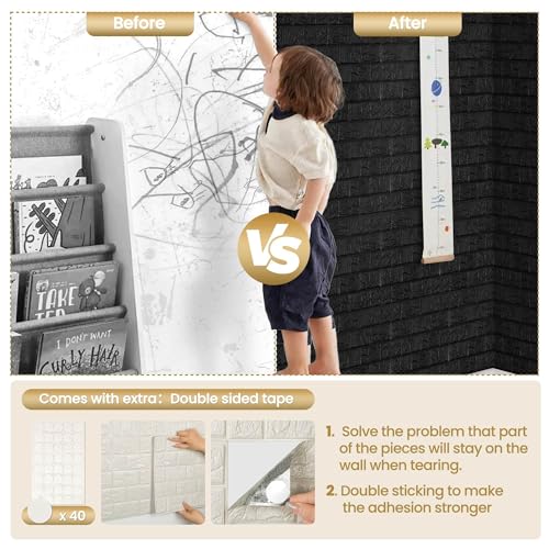 Abyssaly Faux Brick Wall Panels Peel and Stick Tile 3D Stick on Backsplash Tiles for Kitchen Black Sound Proof Foam Stone Wall Panel for Walls Waterproof Fake Brick Paneling for Bathroom 20PCS 118x118 - Image 3