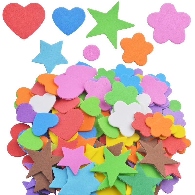 Glitter Foam Stickers 140 Pieces SelfAdhesive Colorful Heart Star Flower Shapes EVA Foam Stickers Self Adhesive Craft Glitter Sticker for Arts Craft Home Decoration Assorted Size