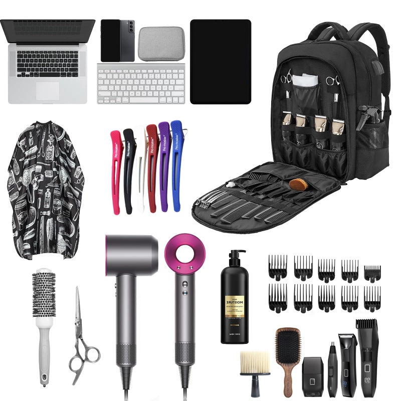 OUUTMEE Barber Supplies Bag, Portable Backpack Bag for Clippers and Supplies, Travel Hairstylist Clipper Organizer Bag for Barber Tools with USB Port - Image 5