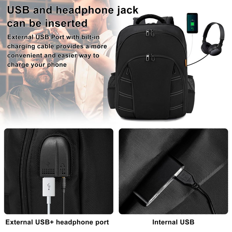 OUUTMEE Barber Supplies Bag, Portable Backpack Bag for Clippers and Supplies, Travel Hairstylist Clipper Organizer Bag for Barber Tools with USB Port - Image 3
