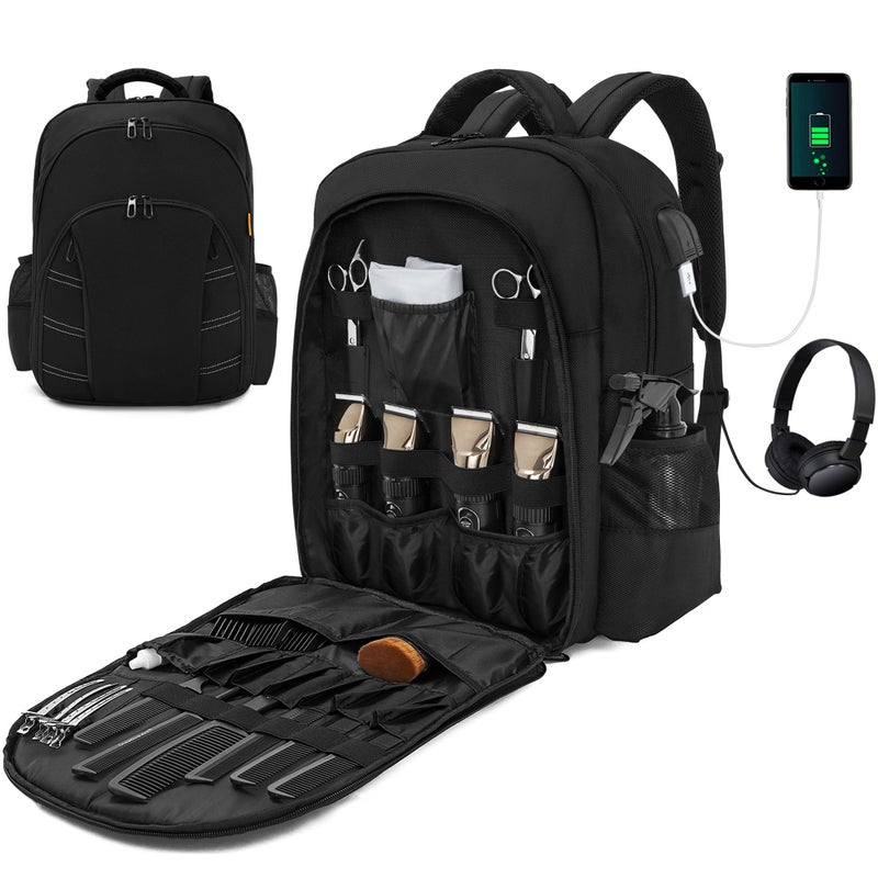 OUUTMEE Barber Supplies Bag, Portable Backpack Bag for Clippers and Supplies, Travel Hairstylist Clipper Organizer Bag for Barber Tools with USB Port - Image 1