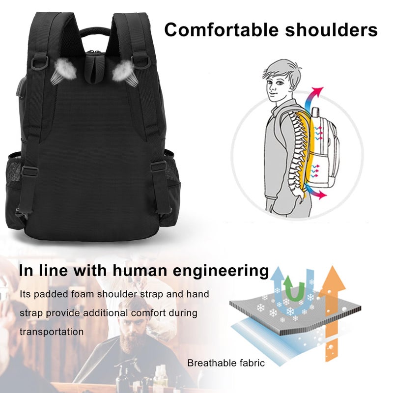 OUUTMEE Barber Supplies Bag, Portable Backpack Bag for Clippers and Supplies, Travel Hairstylist Clipper Organizer Bag for Barber Tools with USB Port - Image 2