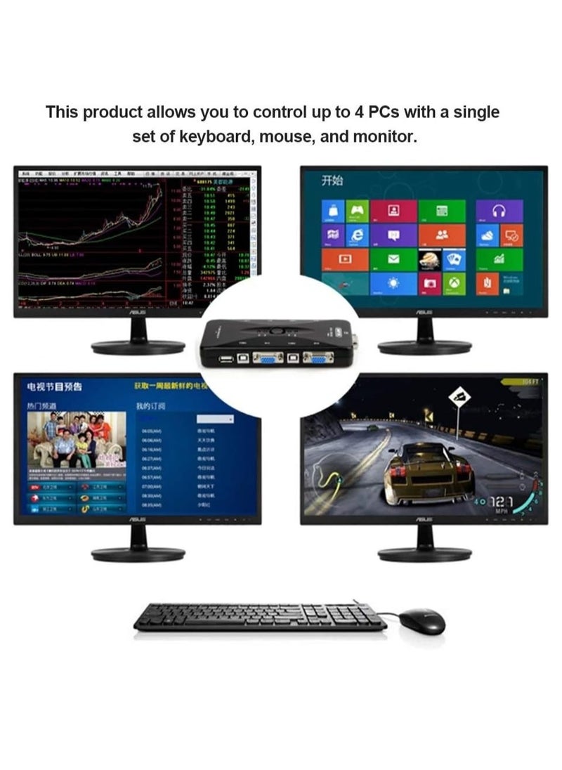 ماركة غير محددة - محول كيه في ام بـ 4 منافذ USB 2.0 متوافق مع شاشة الكمبيوتر وشاشة مشاركة الفيديو والكيبورد والماوس (KVM41UA) - Image 1