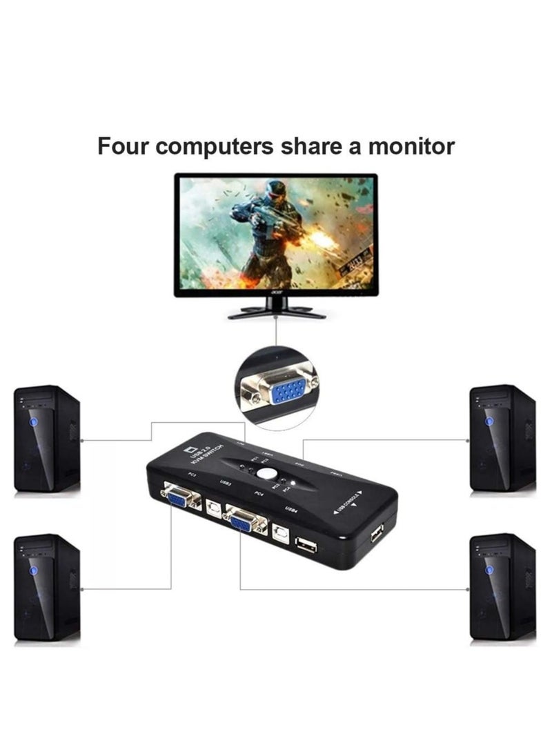 ماركة غير محددة - محول كيه في ام بـ 4 منافذ USB 2.0 متوافق مع شاشة الكمبيوتر وشاشة مشاركة الفيديو والكيبورد والماوس (KVM41UA) - Image 1