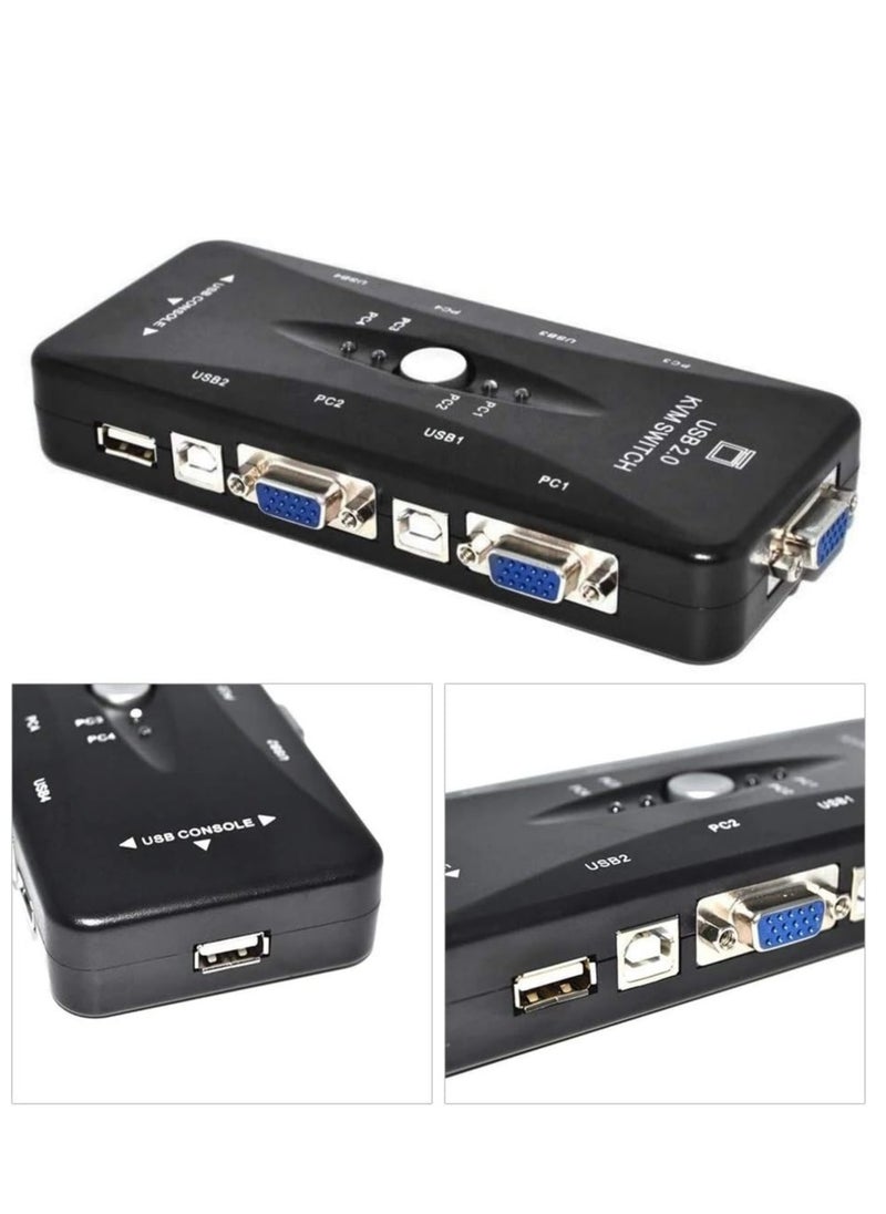 ماركة غير محددة - محول كيه في ام بـ 4 منافذ USB 2.0 متوافق مع شاشة الكمبيوتر وشاشة مشاركة الفيديو والكيبورد والماوس (KVM41UA) - Image 1