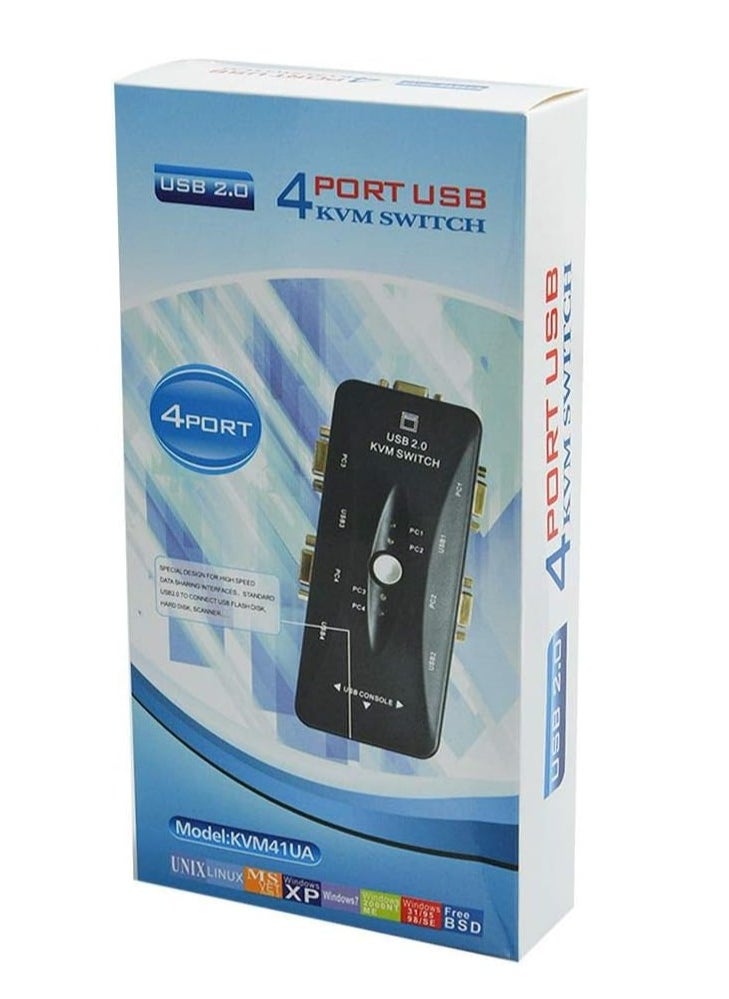 ماركة غير محددة - محول كيه في ام بـ 4 منافذ USB 2.0 متوافق مع شاشة الكمبيوتر وشاشة مشاركة الفيديو والكيبورد والماوس (KVM41UA) - Image 1