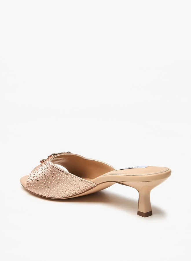 ELLE Women's Embellished Slip-On Sandals with Kitten Heels