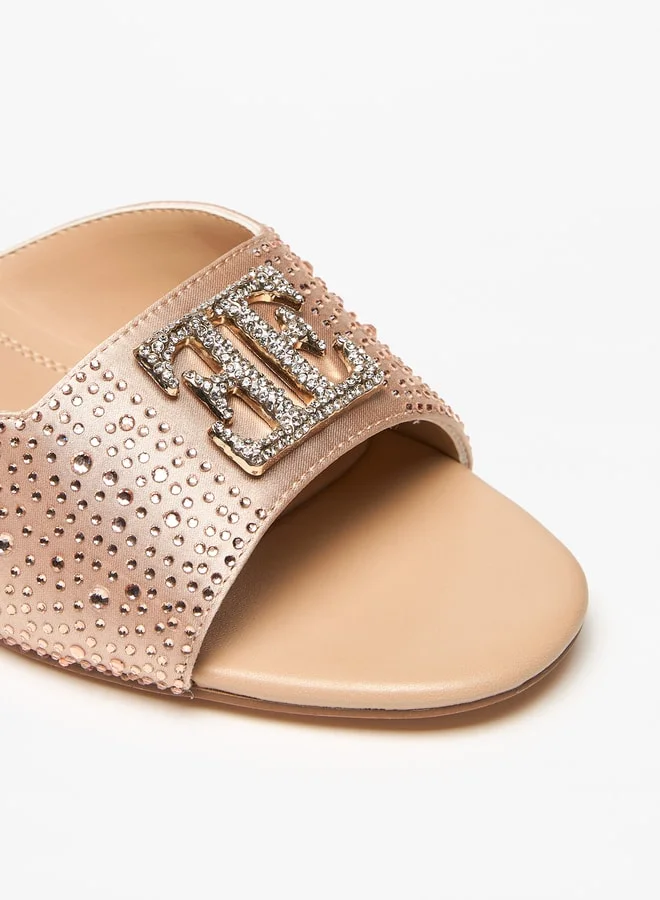 ELLE Women's Embellished Slip-On Sandals with Kitten Heels