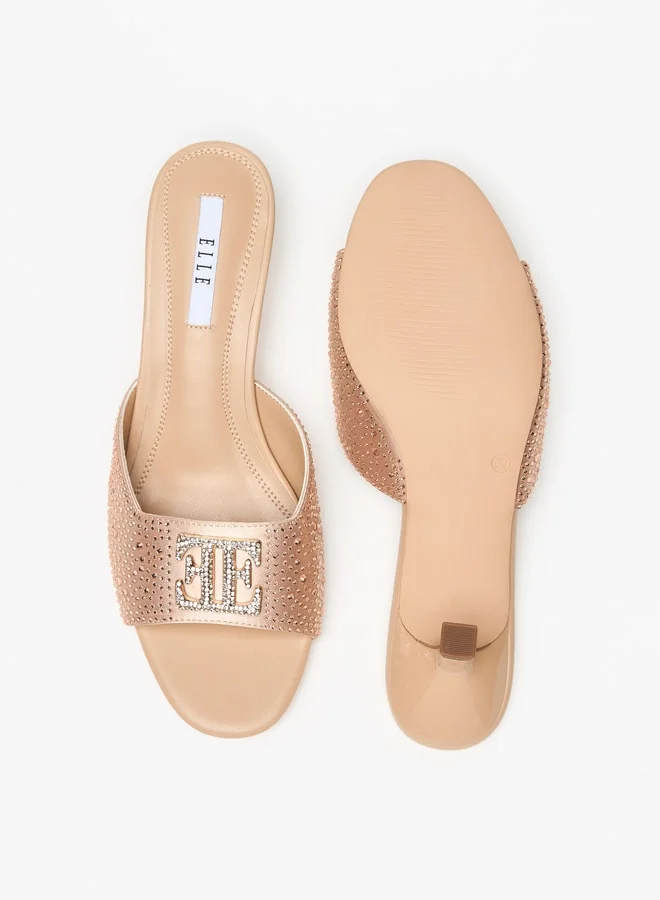 ELLE Women's Embellished Slip-On Sandals with Kitten Heels