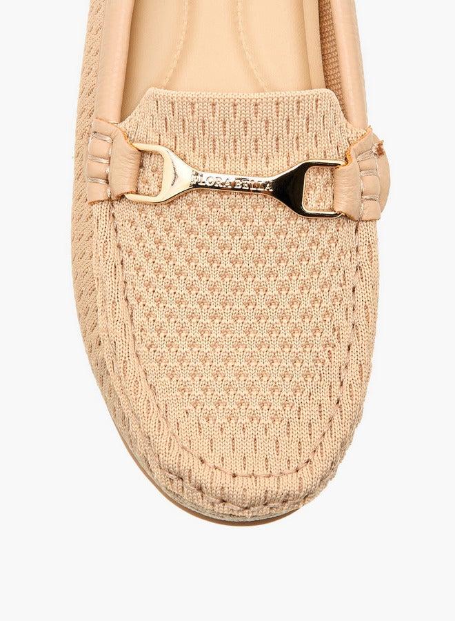 Flora Bella By Shoexpress Textured Slip-On Loafers with Metal Accent - Image 4