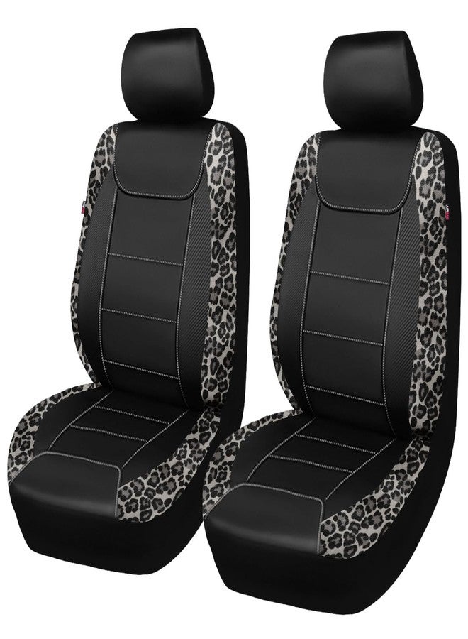 Flying Banner flyingbanner car seat Covers Faux Leather Waterproof Easy Clean Easy Installation (Leopard Gray Leather Black, 2 Fronts) - Image 1