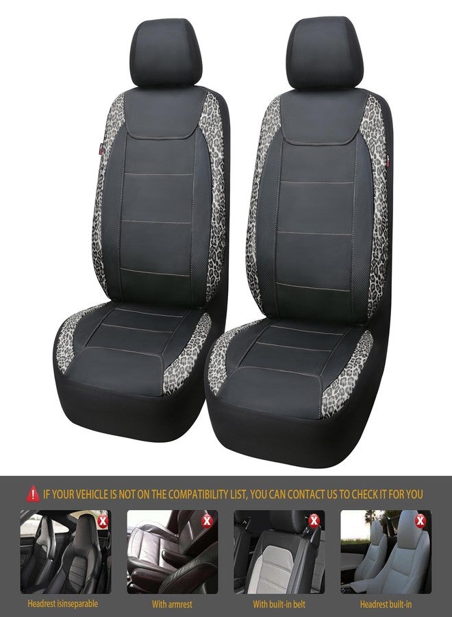 Flying Banner flyingbanner car seat Covers Faux Leather Waterproof Easy Clean Easy Installation (Leopard Gray Leather Black, 2 Fronts) - Image 2