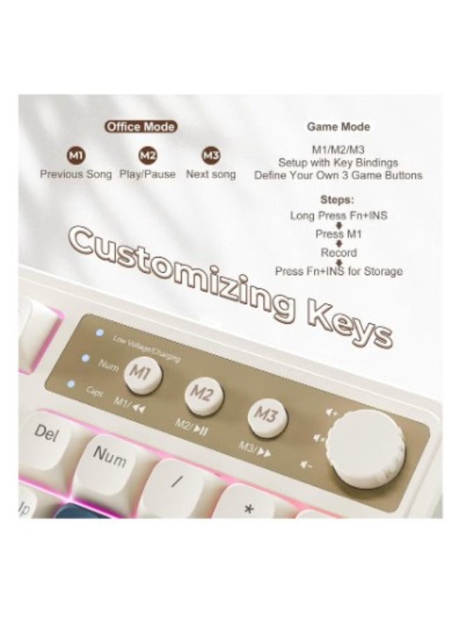 AULA S99 Three-Mode Mechanical Keyboard, 98% Layout, White with Mint Green and Blue Keycaps, Multi-Functional Wireless Gaming Keyboard - Image 2