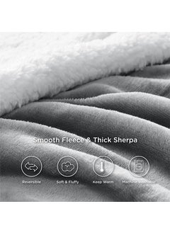 VAS COLLECTIONS VAS Collections All Season Flannel Sherpa Throw Blanket Throw 150 X 110 cm Grey Reversible  - Image 3