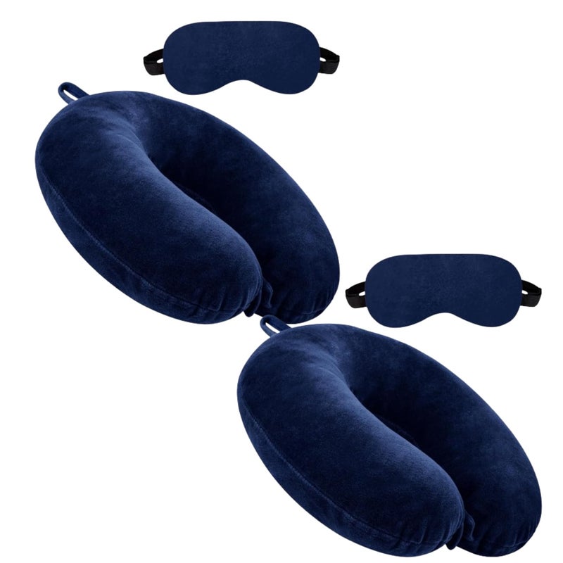 Hundur Store Hundur Store Premium Fiber Filled Neck Pillow Aeroplane Travel Pillow Neck Adjustable 360 Degree Support Headrest Neck Support Comfortable Pillow with Eye mask Pack of 4