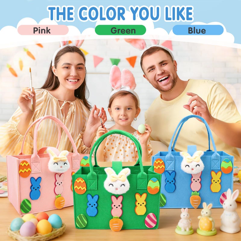 Axcoix 3 Pack Large Easter Basket Bags with Handles, Reusable Felt Easter Gift Bags for Kids with Bunny Egg Pattern, Easter Treat Tote Bags for Candy Egg Hunt Party Favors (Blue & Pink & Green) - Image 4