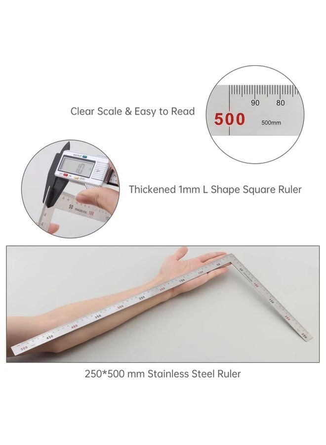 304 Stainless Steel Right Angle Ruler 250x500mm 90 Degree Woodworking Measuring Tool - Image 4