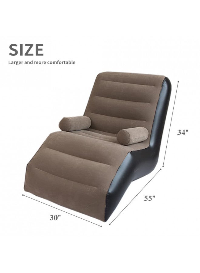 KAERMU KAERMU Inflatable Deck Chair with Air Pump, Foldable Lounge Chair for Bedroom and Living Room, Indoor Sofa Lounge with Handrails(Brown)  - Image 1