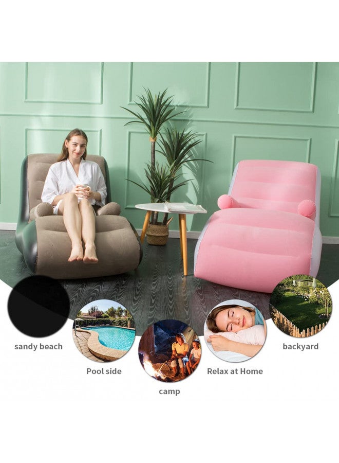 KAERMU KAERMU Inflatable Deck Chair with Air Pump, Foldable Lounge Chair for Bedroom and Living Room, Indoor Sofa Lounge with Handrails(Brown)  - Image 4