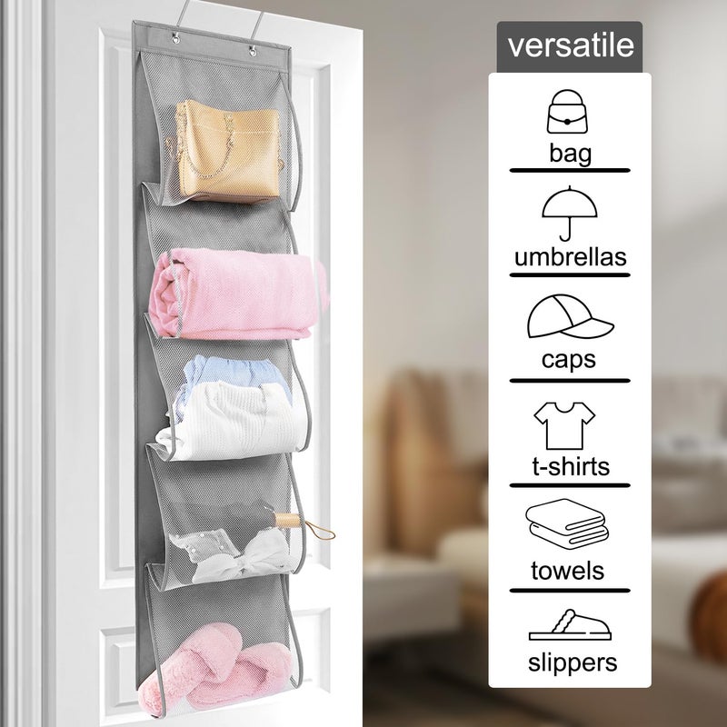 TEMUORG 2 Pack Over the Door Hanging Vinyl Organizer Embroidery Stabilizer Holder Purse Storage for Closet Bath Towel Hanger Scarf Container 5 Large Pockets (One Side) - Image 2