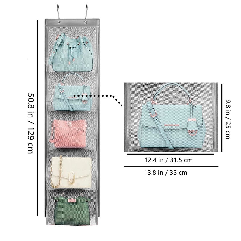 TEMUORG 2 Pack Over the Door Hanging Vinyl Organizer Embroidery Stabilizer Holder Purse Storage for Closet Bath Towel Hanger Scarf Container 5 Large Pockets (One Side) - Image 3