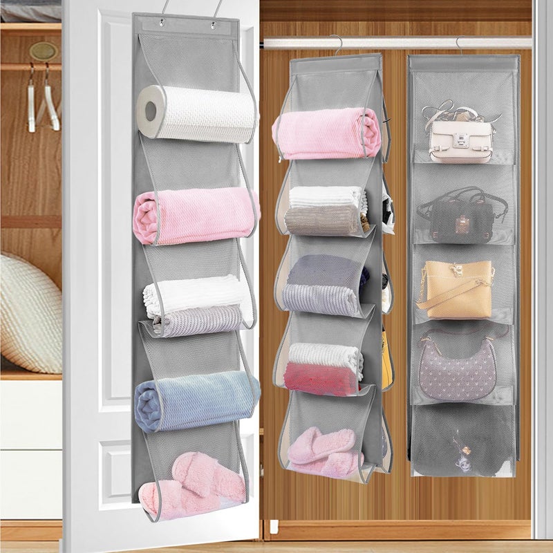 TEMUORG 2 Pack Over the Door Hanging Vinyl Organizer Embroidery Stabilizer Holder Purse Storage for Closet Bath Towel Hanger Scarf Container 5 Large Pockets (One Side) - Image 5