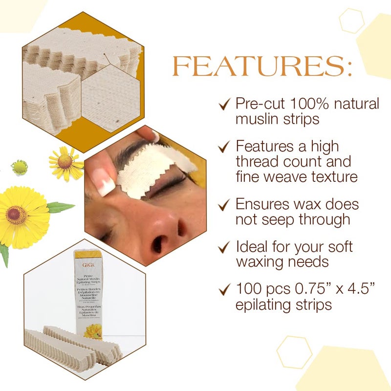 GiGi Waxing Strips for Hair Waxing/Hair Removal, Petite Natural Muslin, 100 Epilating Strips - Image 4