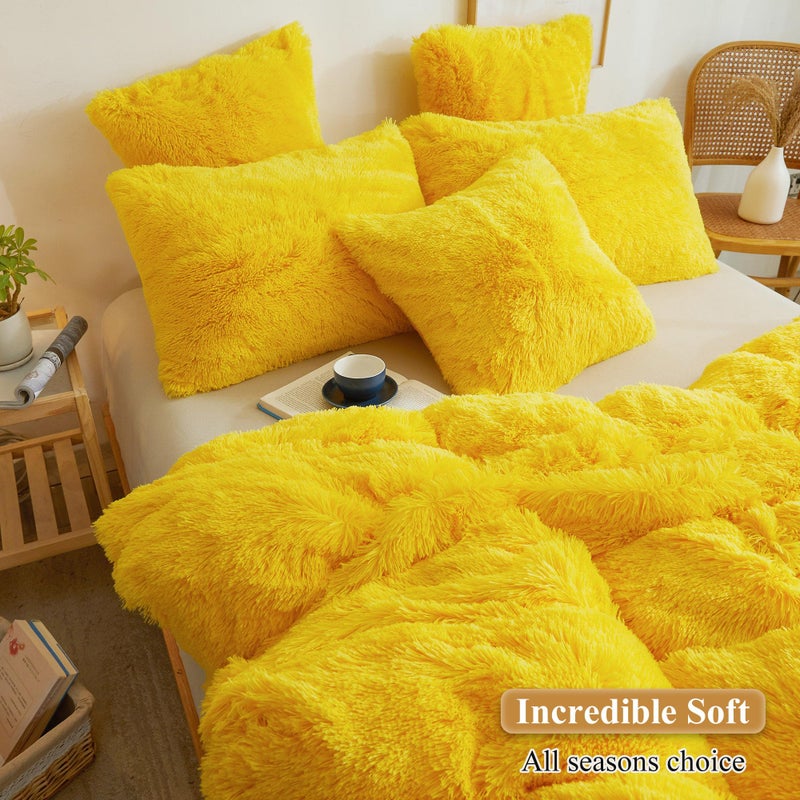 XeGe Faux Fur Fluffy Throw Pillowcases  Plush Shaggy Soft Furry Pillow Covers  Fuzzy Decorative Pillow Cases  Velvet Pillow Shams for Bed Couch Sofa Zipper Closure  Set of 2 (Standard  Yellow) - Image 5