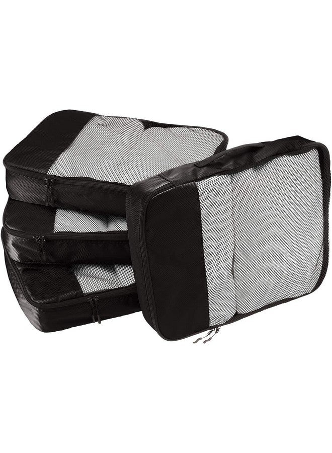 OxbOw Packing Cubes, Travel Organizer Pouch, Packing Bags for Travelling Travel Pouches for Women, Pouch for Men, Cloth Bag for Travel, Polyester (Large- Pack of 4, Black) - Image 1