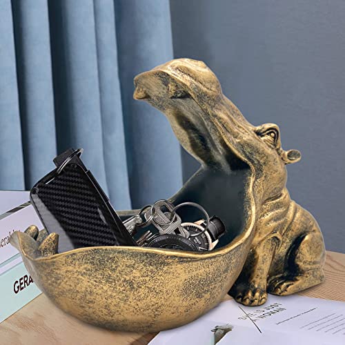 Aboxoo Hippo Statue Home Resin Hippopotamus Figurine Sculpture Table Art Decoration Sundries Key Container Storage Box (Gold) - Image 5