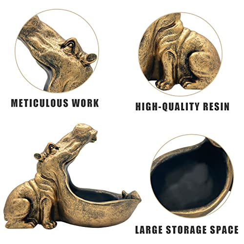 Aboxoo Hippo Statue Home Resin Hippopotamus Figurine Sculpture Table Art Decoration Sundries Key Container Storage Box (Gold) - Image 2