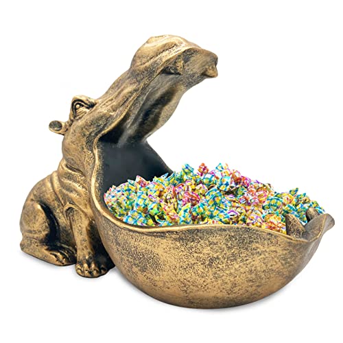Aboxoo Hippo Statue Home Resin Hippopotamus Figurine Sculpture Table Art Decoration Sundries Key Container Storage Box (Gold) - Image 1