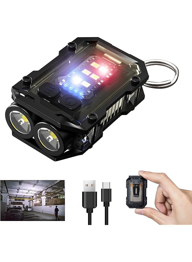 [Upgrade] Mini Keychain Flashlight with Magnet USB C Rechargeable EDC 800 High Lumens LED & COB Portable Clip on Flashlights 8 Modes Waterproof (Black) - Image 1