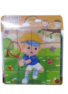 Generic 6 Sides Printed Wooden Block Puzzle with Sports Graphics  - Image 1