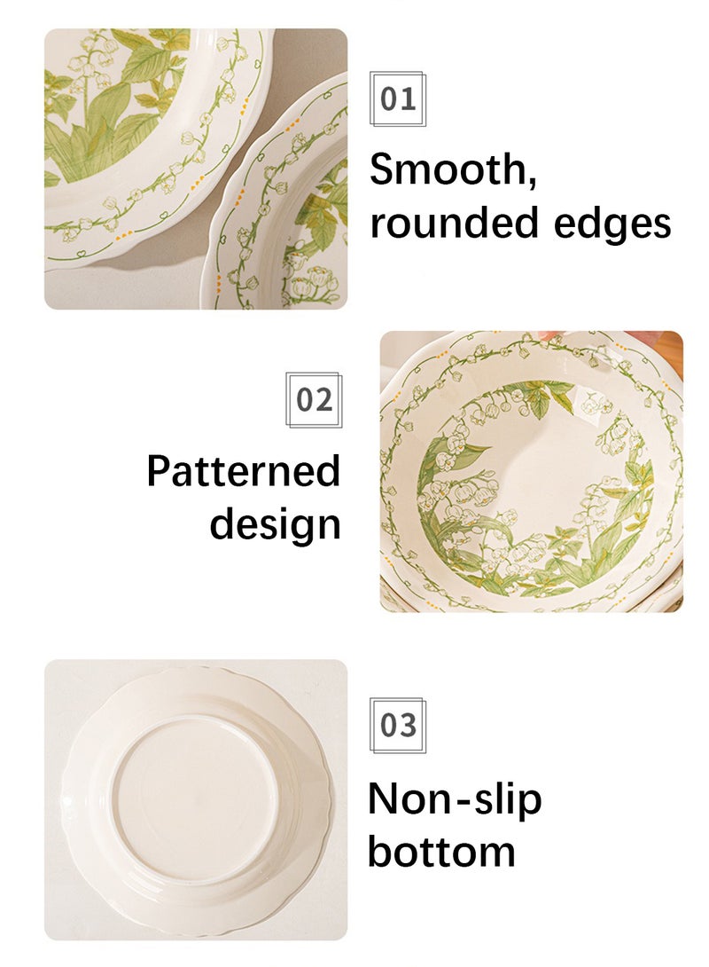 18Pcs Dinnerware Set, Gift Kit, Classic Elegant Ceramic Tableware, Dishwasher & Microwave Safe, Green Flower - Image 2
