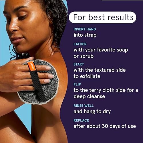 Cleanlogic Detoxify Purifying Charcoal Infused Exfoliating Body Scrubber, Dual-Texture Round Exfoliator Tool for Smooth, Clean Skin, Daily Skincare Routine, 3 Count Value Pack - Image 4