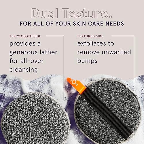 Cleanlogic Detoxify Purifying Charcoal Infused Exfoliating Body Scrubber, Dual-Texture Round Exfoliator Tool for Smooth, Clean Skin, Daily Skincare Routine, 3 Count Value Pack - Image 5