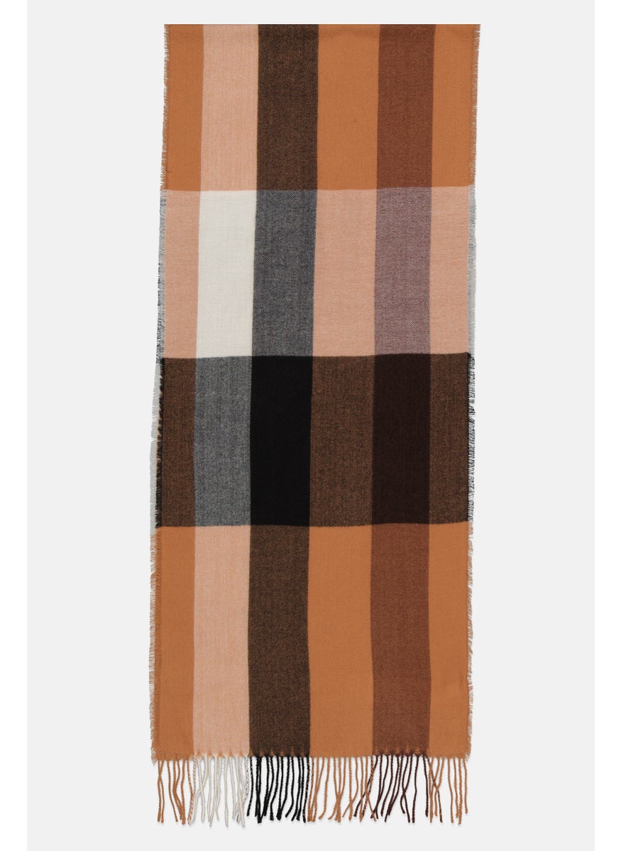 Jenni Women Wide Plaid Scarfs 200 x 40 cm, Brown Combo  - Image 2