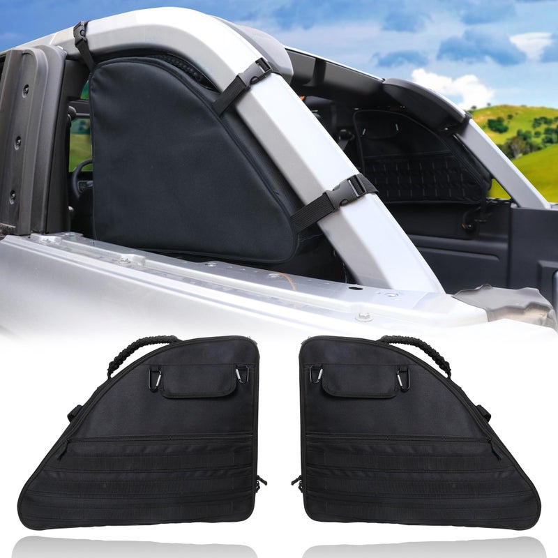 RERPRO Roll Bar Storage Bag for 2021 2022 2023 2024 2025 Ford Bronco 4 Door Interior Accessories Trunk Organizer Cargo Cage Saddlebag Tool Kits Holder Multi Pocket Handbags All Black 2 Pack