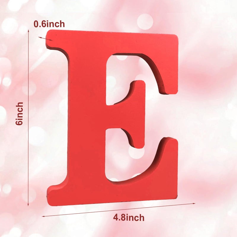 AOCEAN 6 Inch Red Wood Letters Unfinished Wood Letters for Wall Decor Decorative Standing Letters Slices Sign Board Decoration for Craft Home Party Projects (E) - Image 2