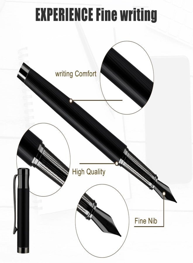 Amaxiu Luxury Metal Pen Set - Fine Nib Fountain Pen with Converter and 10 Black Ink Cartridges for Smooth Writing, Business Office Use (Black) - Image 5