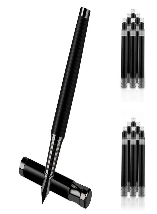 Amaxiu Luxury Metal Pen Set - Fine Nib Fountain Pen with Converter and 10 Black Ink Cartridges for Smooth Writing, Business Office Use (Black) - Image 1