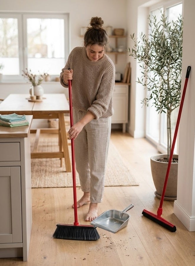CEPILLO Long Handle brush/Broom With Rubber Bumper +  Floor Wiper With Stick 35cm  Combo RED/BLACK SET OF 2 - Image 5