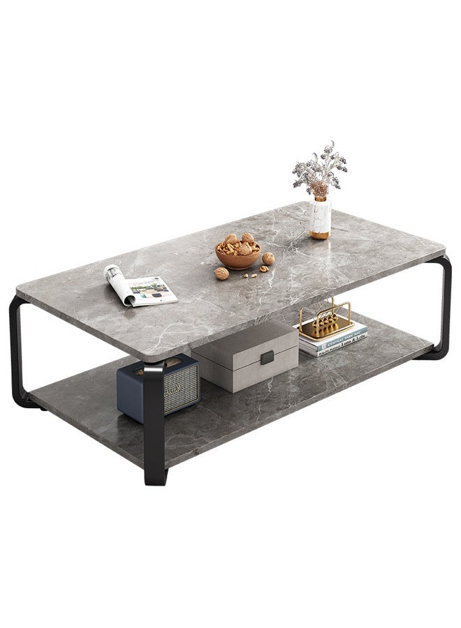 إيه تي إم طاولة قهوة مستطيلة حديثة بسطح خشبي بتصميم مزدوج الطبقات وإطار معدني - 120×60×43 سم - Image 2