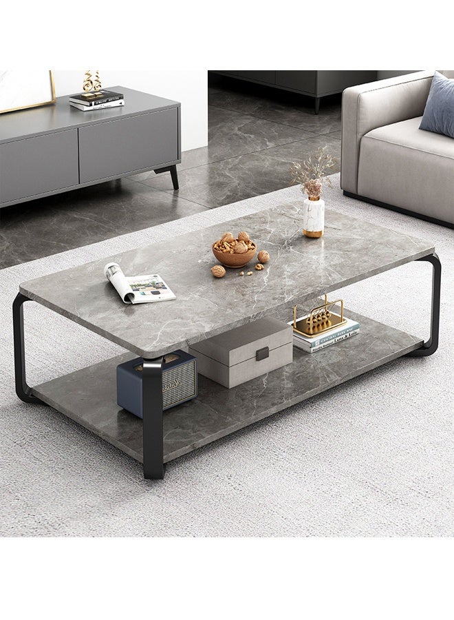 إيه تي إم طاولة قهوة مستطيلة حديثة بسطح خشبي بتصميم مزدوج الطبقات وإطار معدني - 120×60×43 سم - Image 1