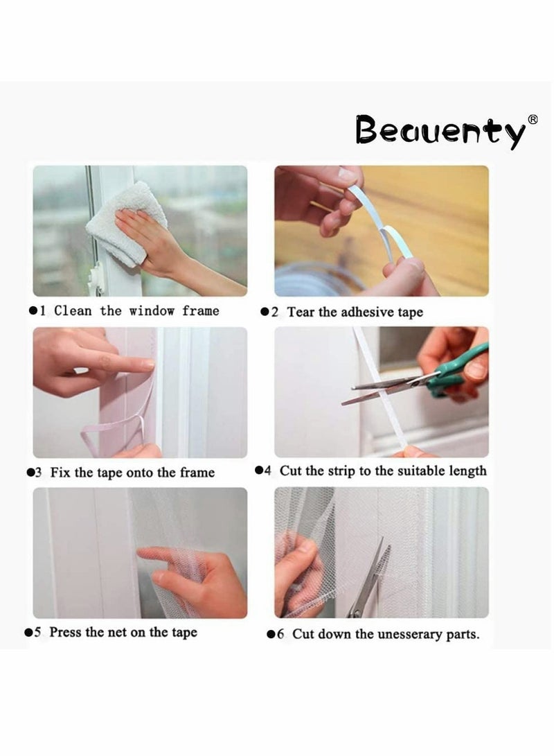 Premium DIY Self-Adhesive Window Screen with Hook Tape & Cleaning Brush, Removable Bug & Mosquito Net, Fits Any Size (1.5M x 2M, White) - Image 5
