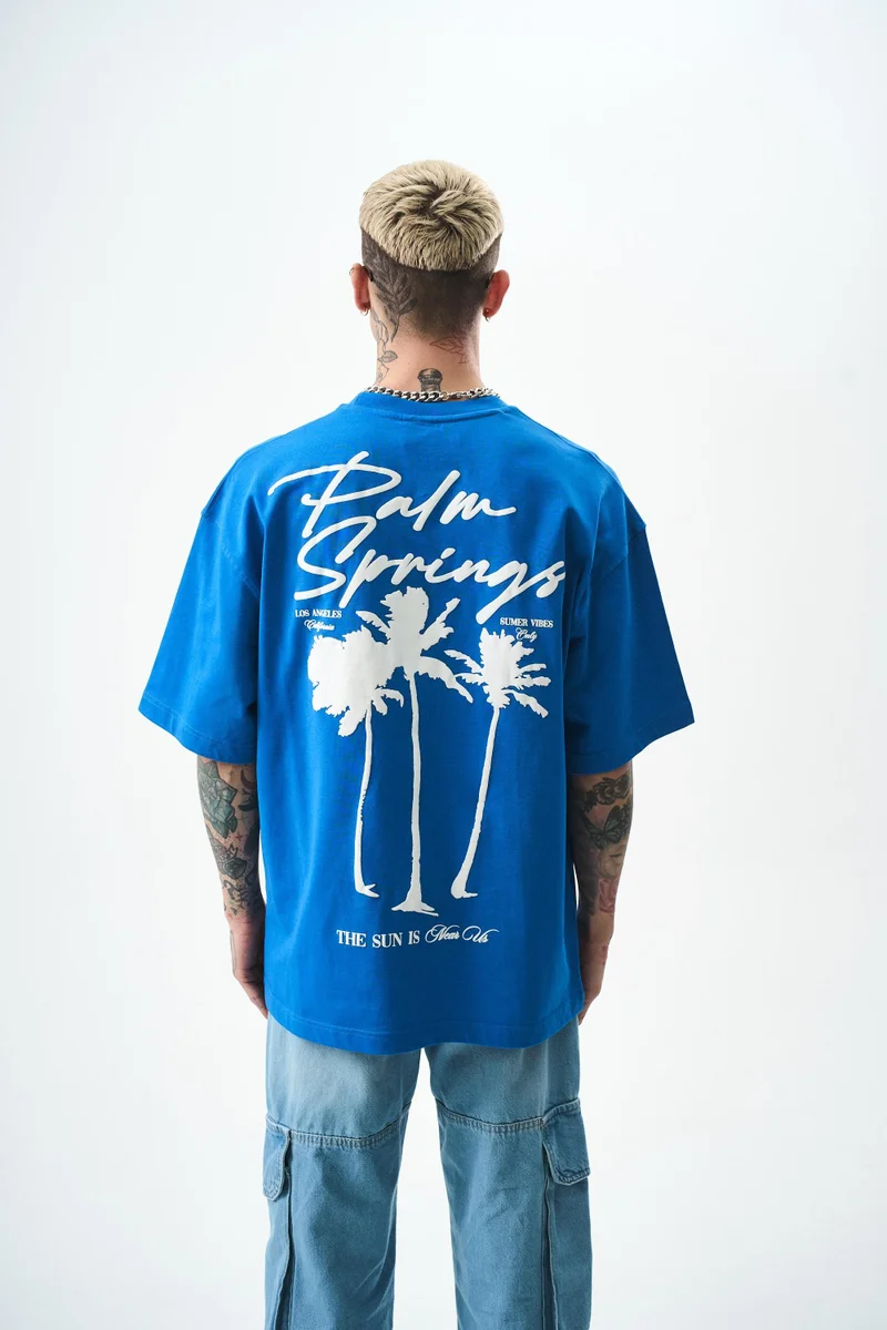 RESPIRE Men's Palm Print Oversize T-Shirt, Blue