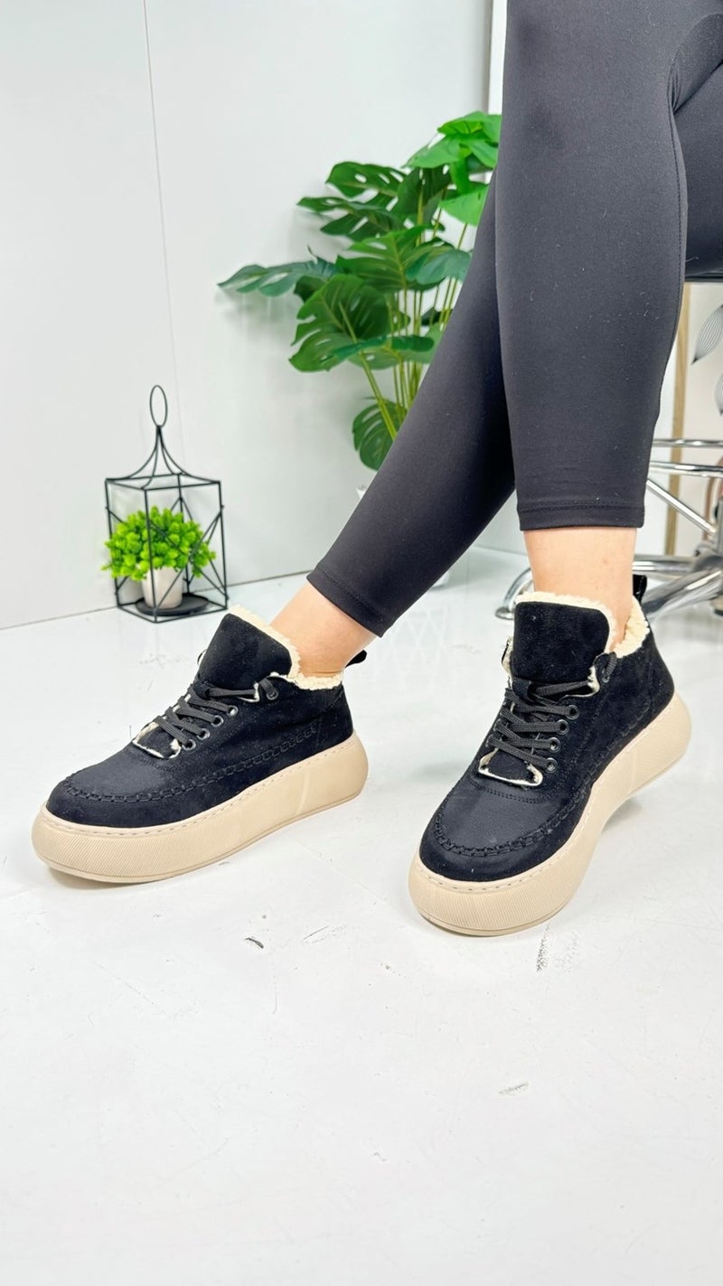 Nstil Casual Women's Boots Lace-Up High Thick-Soled Fur Oval Toe Suede Comfortable Lightweight Bootie 1701  - Image 2