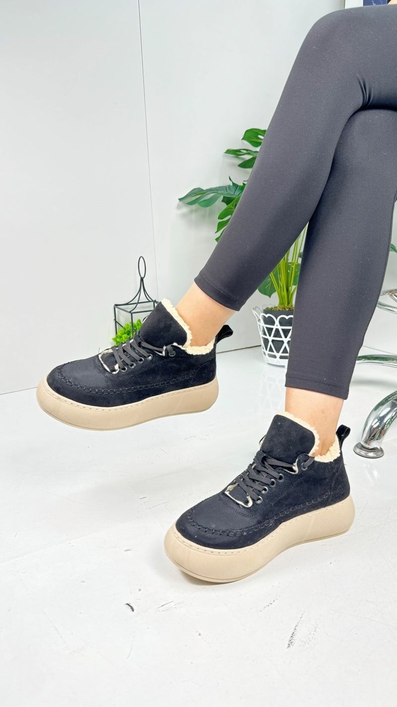Nstil Casual Women's Boots Lace-Up High Thick-Soled Fur Oval Toe Suede Comfortable Lightweight Bootie 1701  - Image 3