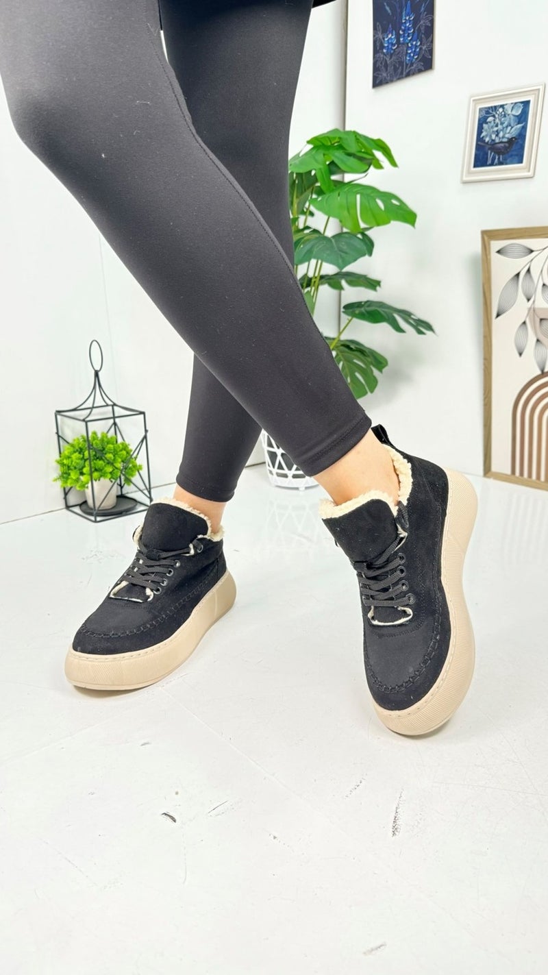 Nstil Casual Women's Boots Lace-Up High Thick-Soled Fur Oval Toe Suede Comfortable Lightweight Bootie 1701  - Image 4